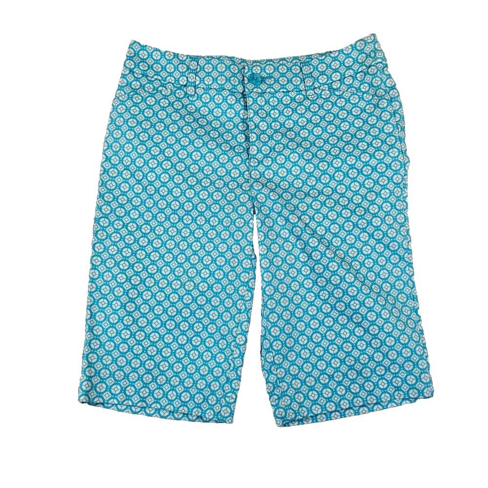 St. Johns Bay Golf Shorts Bermuda Stretch Mid Rise Blue White 10.5" Inseam EUC